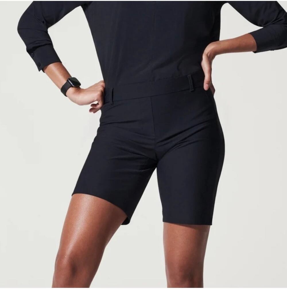 Spanx Shorts Womens Medium Black Sunshine 10" Bermuda Athletic Sporty Stretch